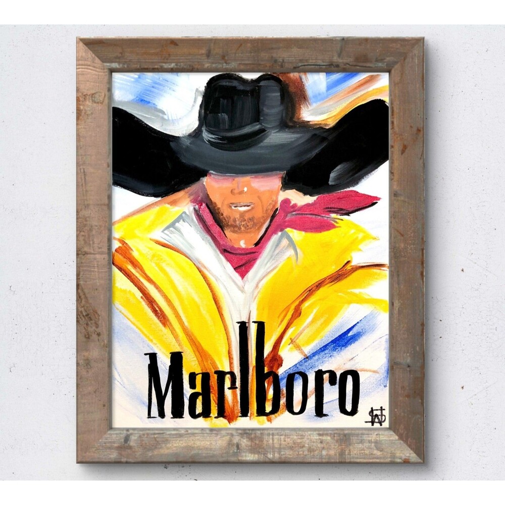 WS original western cowboy hand painted 14X11 canvas abstract modern wall art
